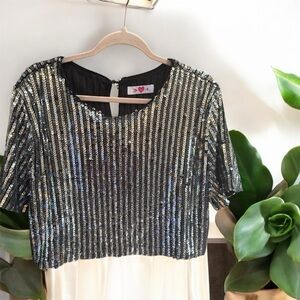 Buddy Love Black and Silver Sequin Crop Top